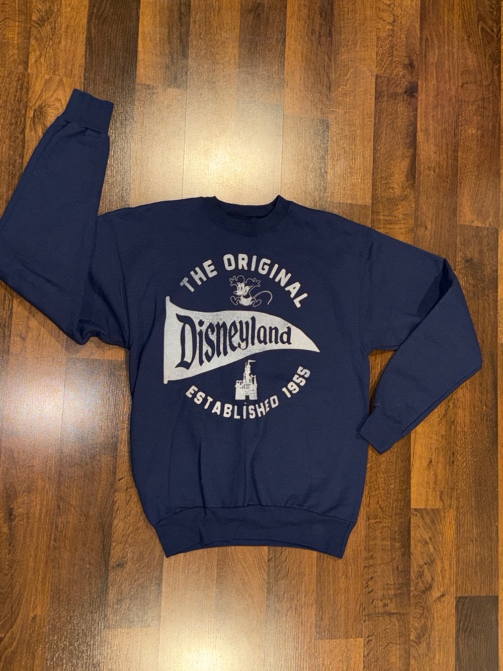 Disney Parks Navy Crewneck Sweatshirt with Vintage Disneyland Graphic (size SM)